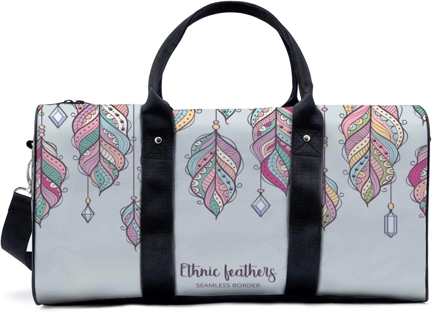 Colored National Feather Pattern Travel Luggage Duffel Bag with Adjustable Strap Art Feathers Sports Bag Lightweight Canvas Gym Tote Bag for Men and Women