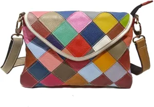 Colorful Flap Crossbody Handbag for Women Leather Purse Random Multicolored Patchwork Shoulder Bag Shopper Satchel