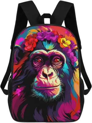 Colorful Garland Gorilla Travel Laptop Backpack for Men Women Fashion 17 Inch Shoulder Bag Bookbag Daypack