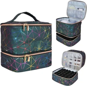 Colorful PU Nail Polish Organizer Storage Bag Professional Nail Accessories Kit Holds 30 Bottle (15ml/ 0.5 fl.oz) and a Nail Lamp Case Double Layer Nail Polish Carrying Case (green), NB2405-1