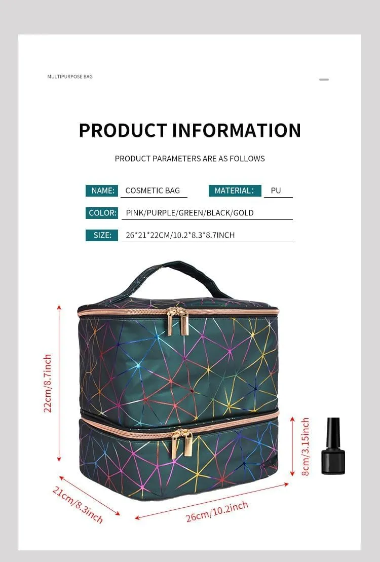 Colorful PU Nail Polish Organizer Storage Bag Professional Nail Accessories Kit Holds 30 Bottle (15ml/ 0.5 fl.oz) and a Nail Lamp Case Double Layer Nail Polish Carrying Case (green), NB2405-1