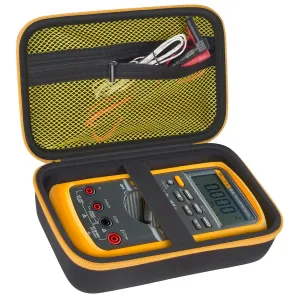 Comecase Hard Carrying Case for Fluke 87-V/ 87V Max/ 88V/ 15B / 17B  and More Digital Multimeter, Protective Travel Storage Bag - Black   Yellow Pocket