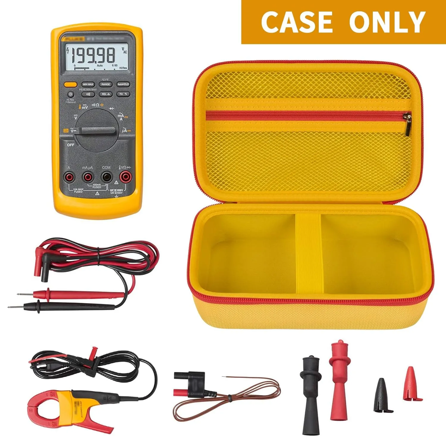 Comecase Hard Carrying Case for Fluke 87-V/ 87V Max/ 88V/ 15B / 17B  and More Digital Multimeter, Protective Travel Storage Bag - Yellow