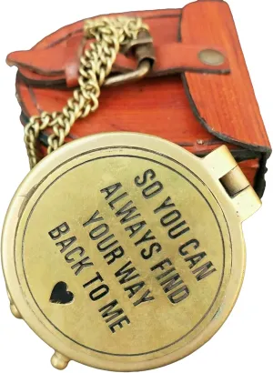 Compass Engraved Poem Vintage Brass Pocket Compass with Leather Case Adventure Hiking Survival Tool Antique Collectible Compass Gift by THEMEDIEVALMARTCITY