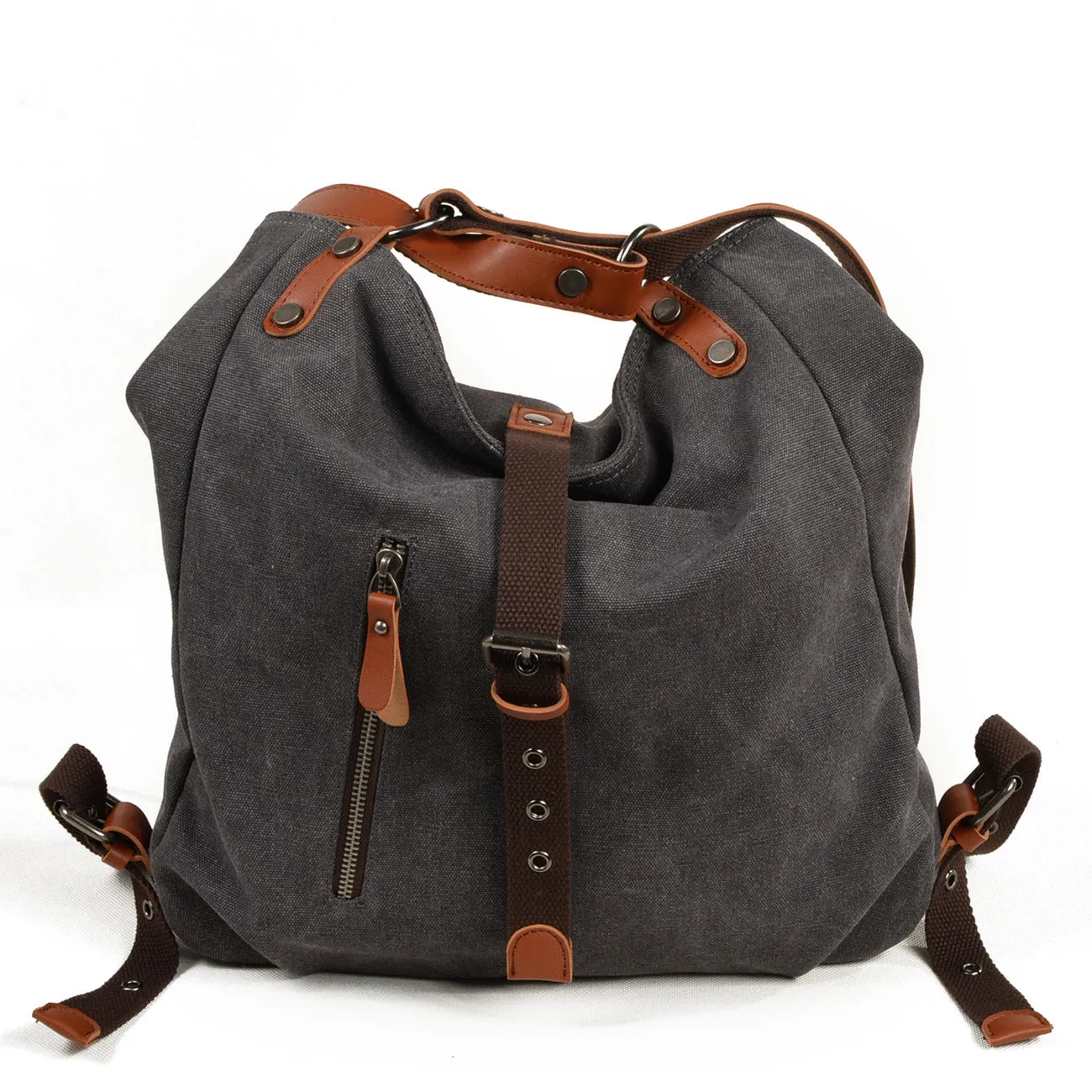 Convertible Canvas Backpack with Leather Accents