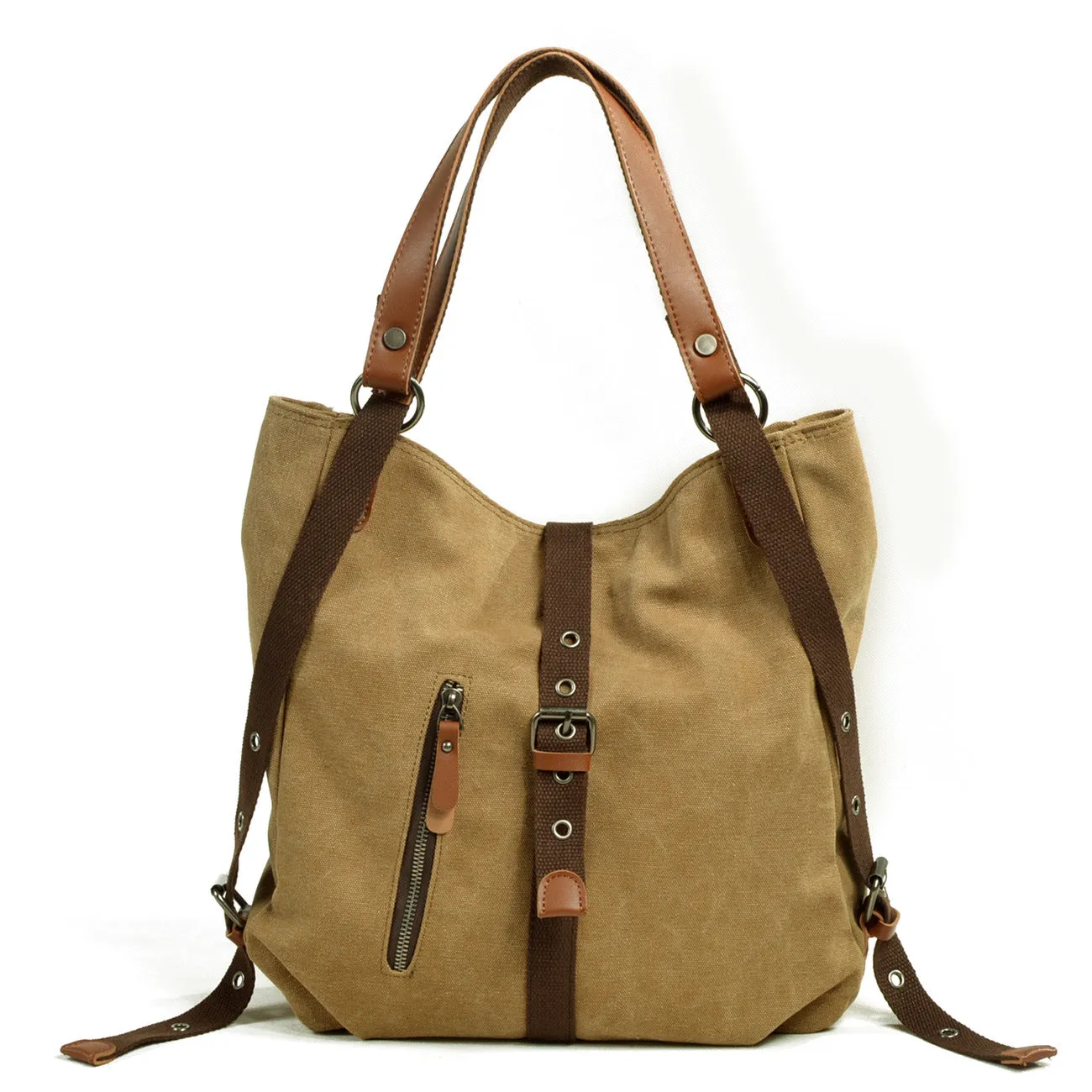 Convertible Canvas Backpack with Leather Accents