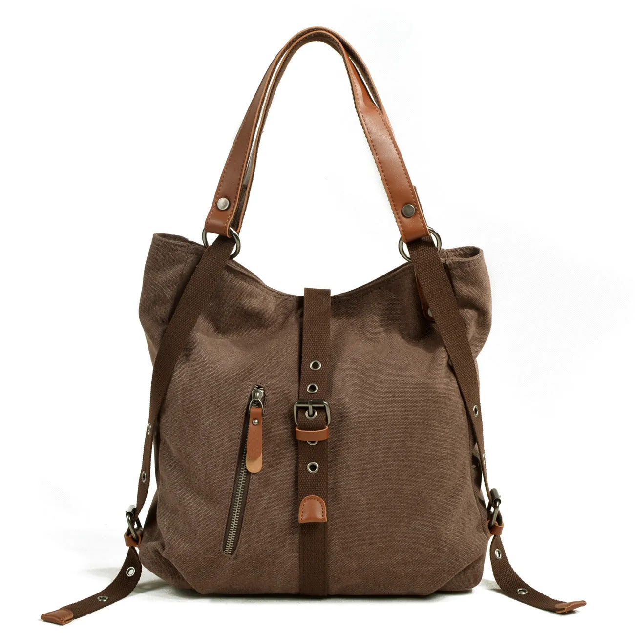 Convertible Canvas Backpack with Leather Accents