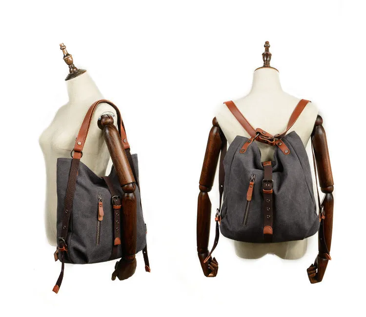 Convertible Canvas Backpack with Leather Accents