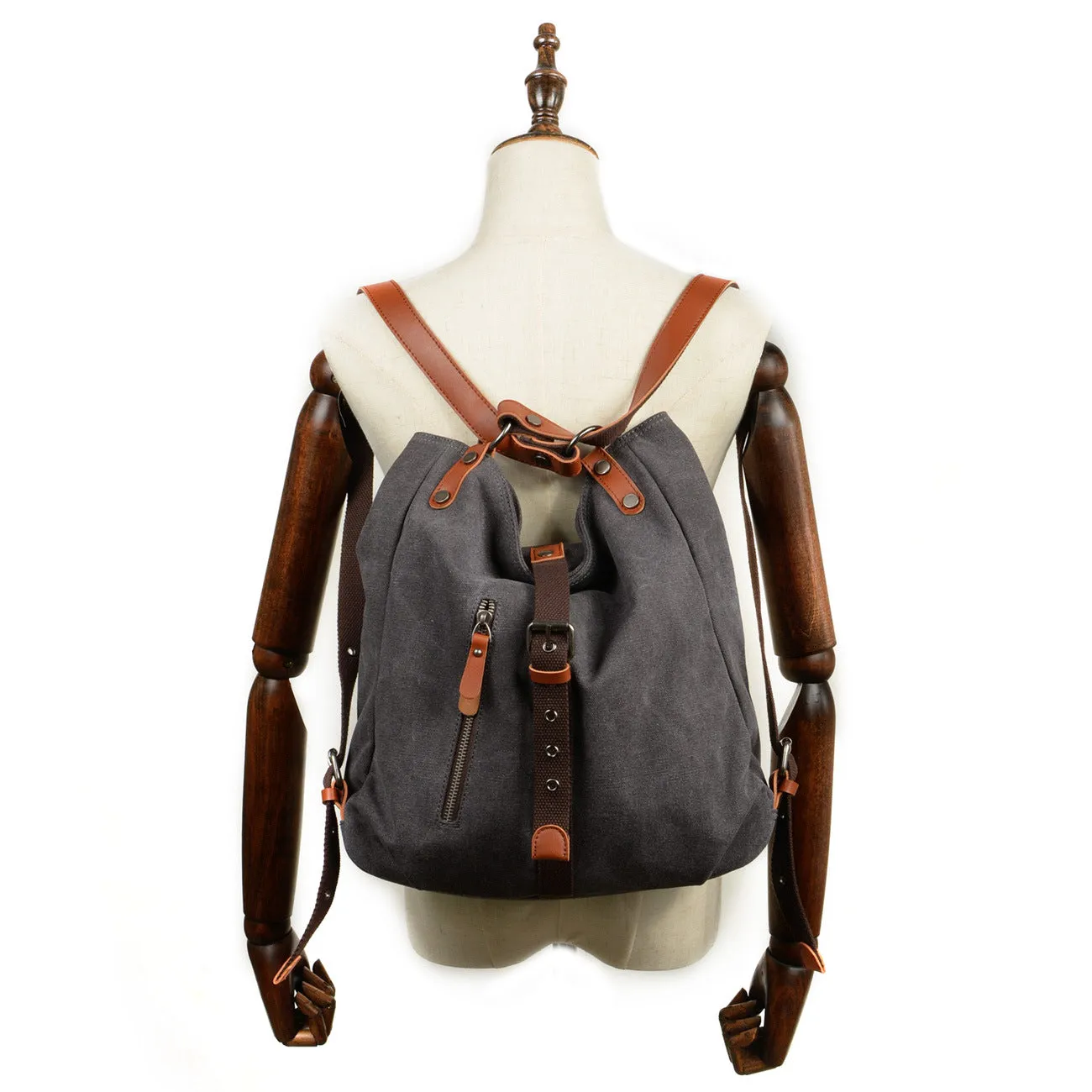 Convertible Canvas Backpack with Leather Accents