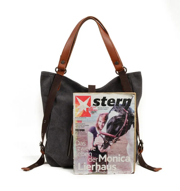 Convertible Canvas Backpack with Leather Accents