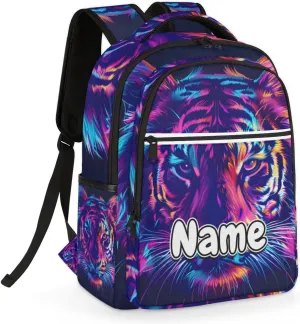 Cool Tiger Personalized Laptop Backpack with Name Custom Shoulder Bags for Women Men Waterproof Travel Casual Daypack Laptop Bag Gifts 16.1in