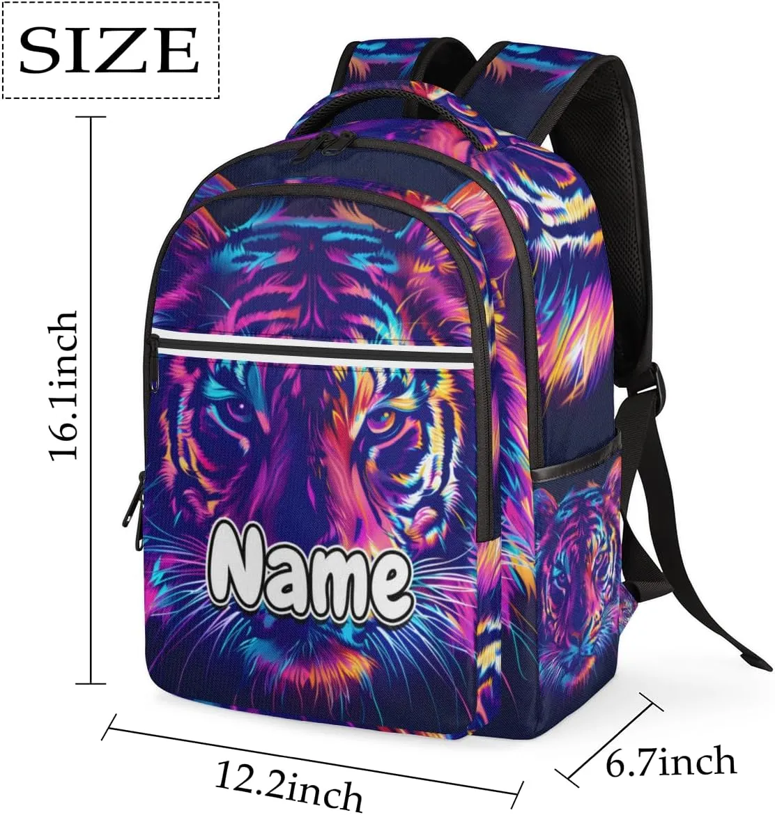 Cool Tiger Personalized Laptop Backpack with Name Custom Shoulder Bags for Women Men Waterproof Travel Casual Daypack Laptop Bag Gifts 16.1in