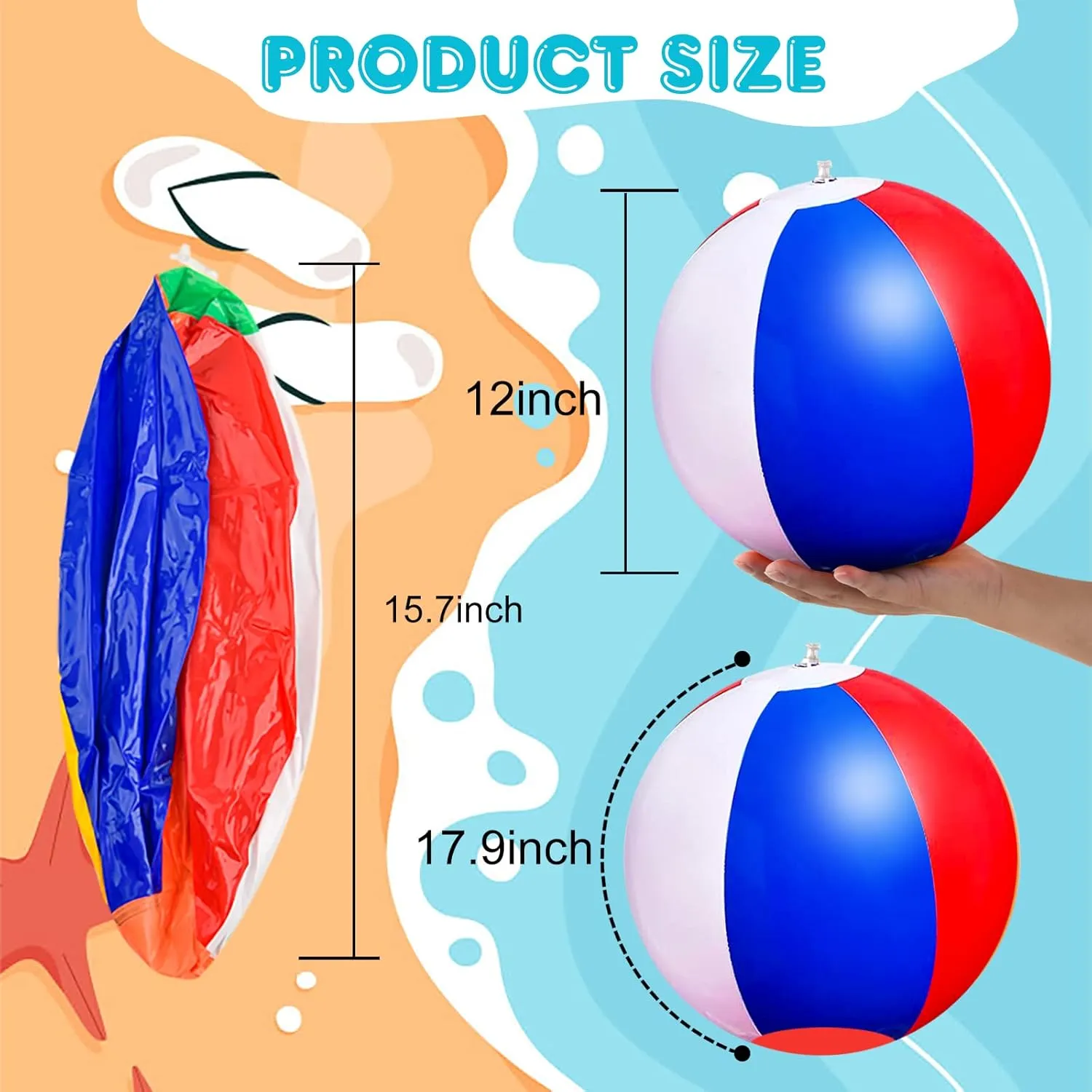 Coopay 30/40/50/60 Pack 16" Large Inflatable Colorful Beach Balls Classic Rainbow Swimming Pool Ball Birthday Beach Party Decoration Summer Water Games Gifts 16 to 12 Inches from Deflated to Inflated