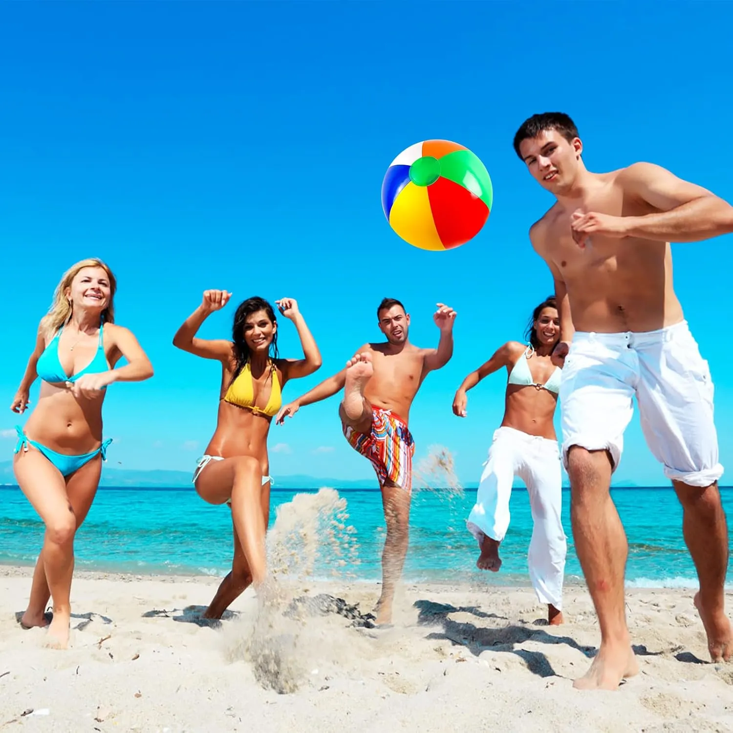 Coopay 30/40/50/60 Pack 16" Large Inflatable Colorful Beach Balls Classic Rainbow Swimming Pool Ball Birthday Beach Party Decoration Summer Water Games Gifts 16 to 12 Inches from Deflated to Inflated