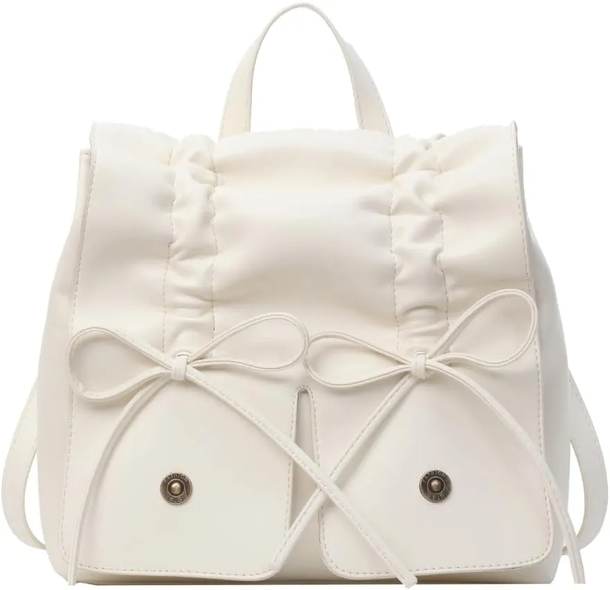 Coquette Aesthetic Backpack for Women Cute Bow Backpack PU Leather Travel Rucksack Fashion Bow Tie Shoulder Bag