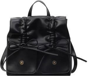 Coquette Aesthetic Backpack for Women Cute Bow Backpack PU Leather Travel Rucksack Fashion Bow Tie Shoulder Bag