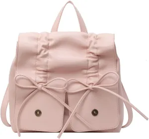 Coquette Aesthetic Backpack for Women Cute Bow Backpack PU Leather Travel Rucksack Fashion Bow Tie Shoulder Bag