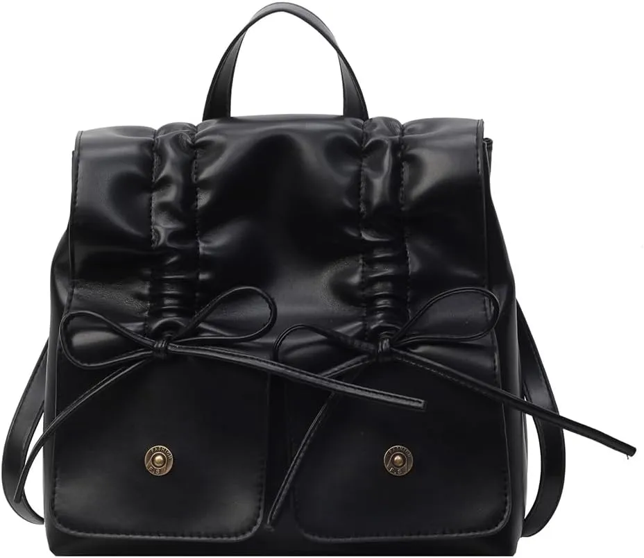 Coquette Aesthetic Backpack for Women Cute Bow Backpack PU Leather Travel Rucksack Fashion Bow Tie Shoulder Bag
