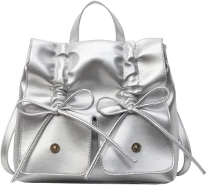 Coquette Aesthetic Backpack for Women Cute Bow Backpack PU Leather Travel Rucksack Fashion Bow Tie Shoulder Bag