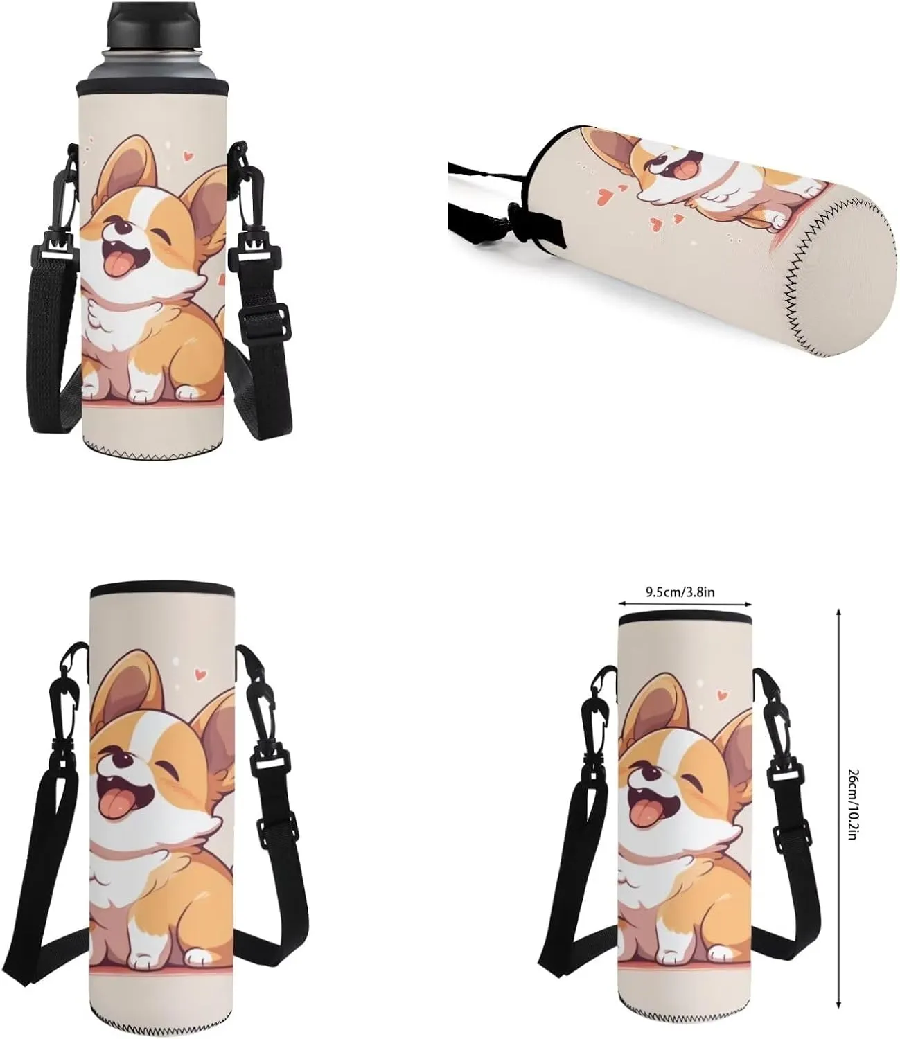 Corgi School Backpack Set of 4 Kids Backpack with Lunch Box Pencil Case and Water Bottle Case Cover School Backpack Lightweight Backpack for Toddler Girls Kindergarten Elementary