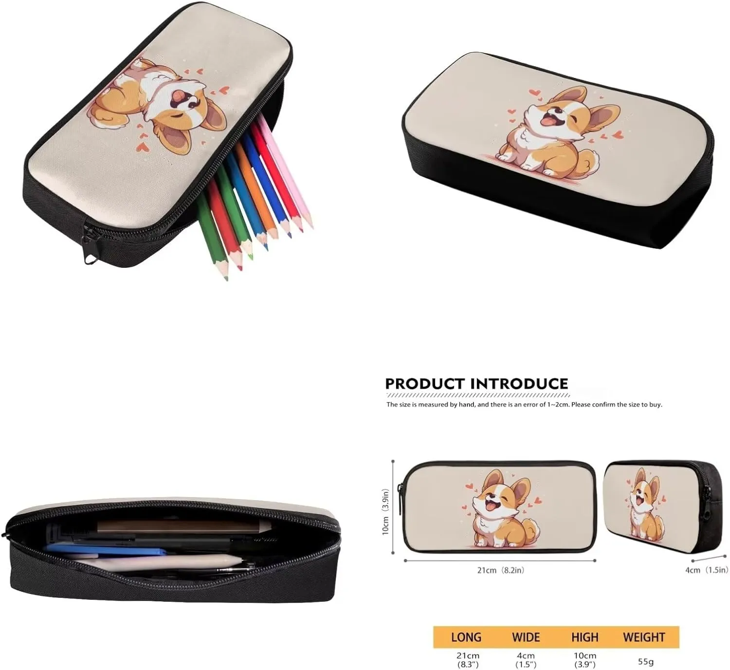 Corgi School Backpack Set of 4 Kids Backpack with Lunch Box Pencil Case and Water Bottle Case Cover School Backpack Lightweight Backpack for Toddler Girls Kindergarten Elementary