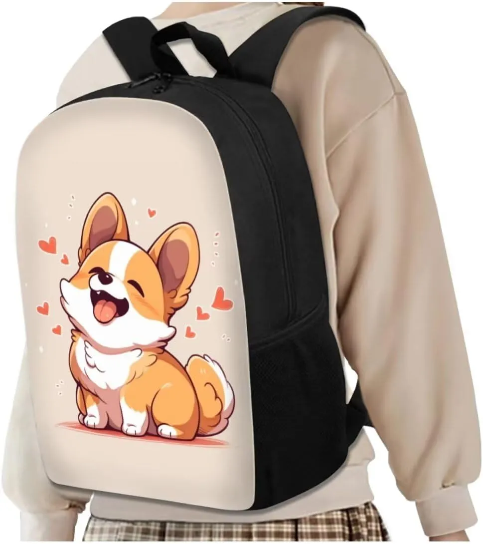 Corgi School Backpack Set of 4 Kids Backpack with Lunch Box Pencil Case and Water Bottle Case Cover School Backpack Lightweight Backpack for Toddler Girls Kindergarten Elementary
