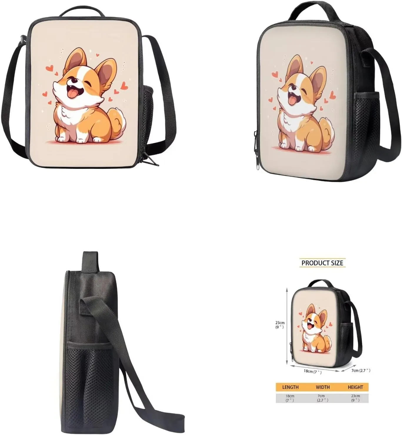 Corgi School Backpack Set of 4 Kids Backpack with Lunch Box Pencil Case and Water Bottle Case Cover School Backpack Lightweight Backpack for Toddler Girls Kindergarten Elementary