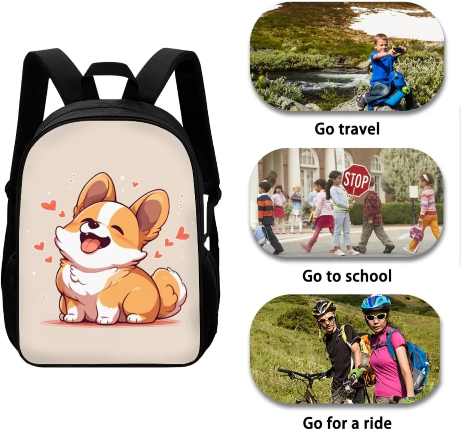 Corgi School Backpack Set of 4 Kids Backpack with Lunch Box Pencil Case and Water Bottle Case Cover School Backpack Lightweight Backpack for Toddler Girls Kindergarten Elementary