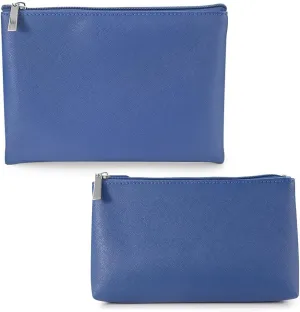Cosmetic Bag Set, Pu Leather Cosmetic Bag for Women, Waterproof Cosmetic Bag, 2 pcs Makeup Pouch with Zipper, Multifunctional Storage Bag, Dark Blue