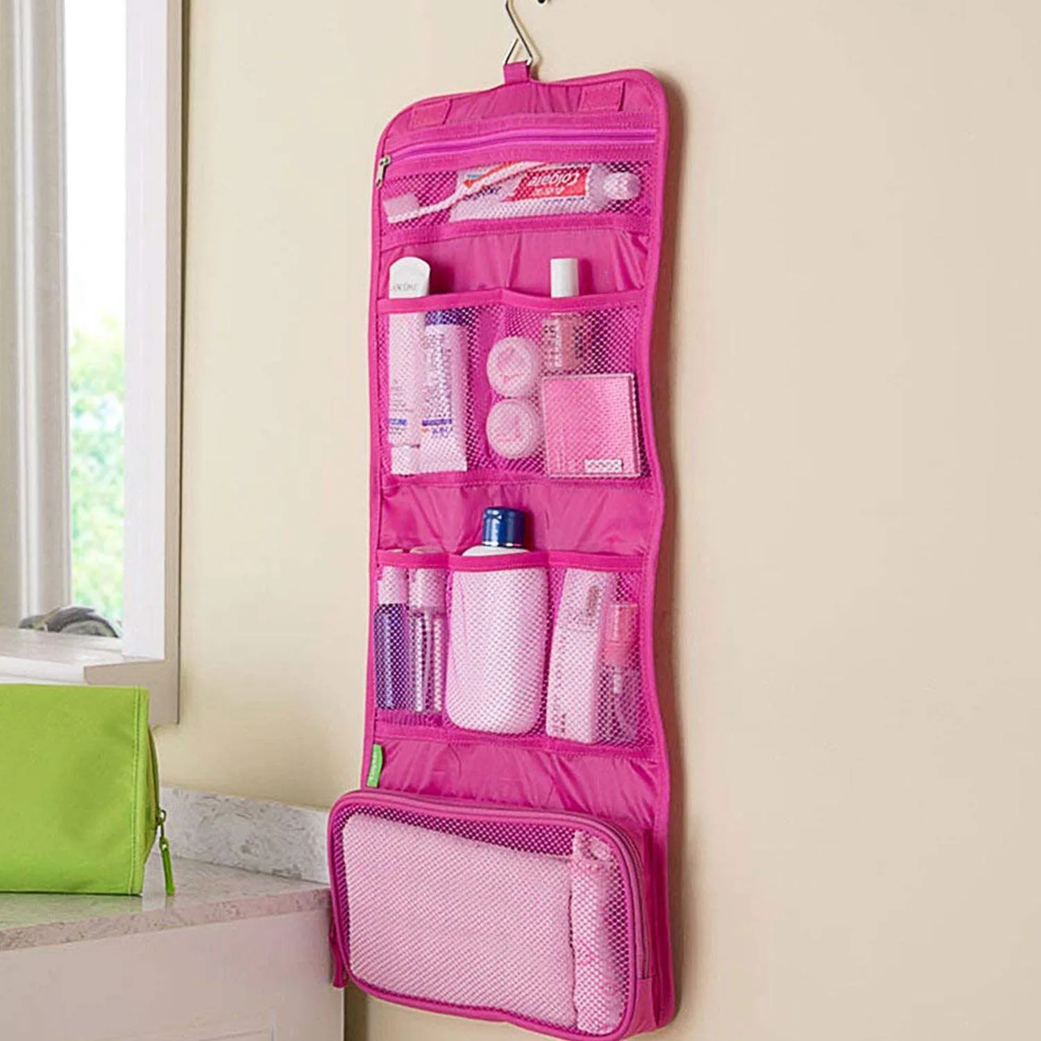 Cosmetic Make-up, Toiletry Organiser Bag, Waterproof & Foldable, Pink