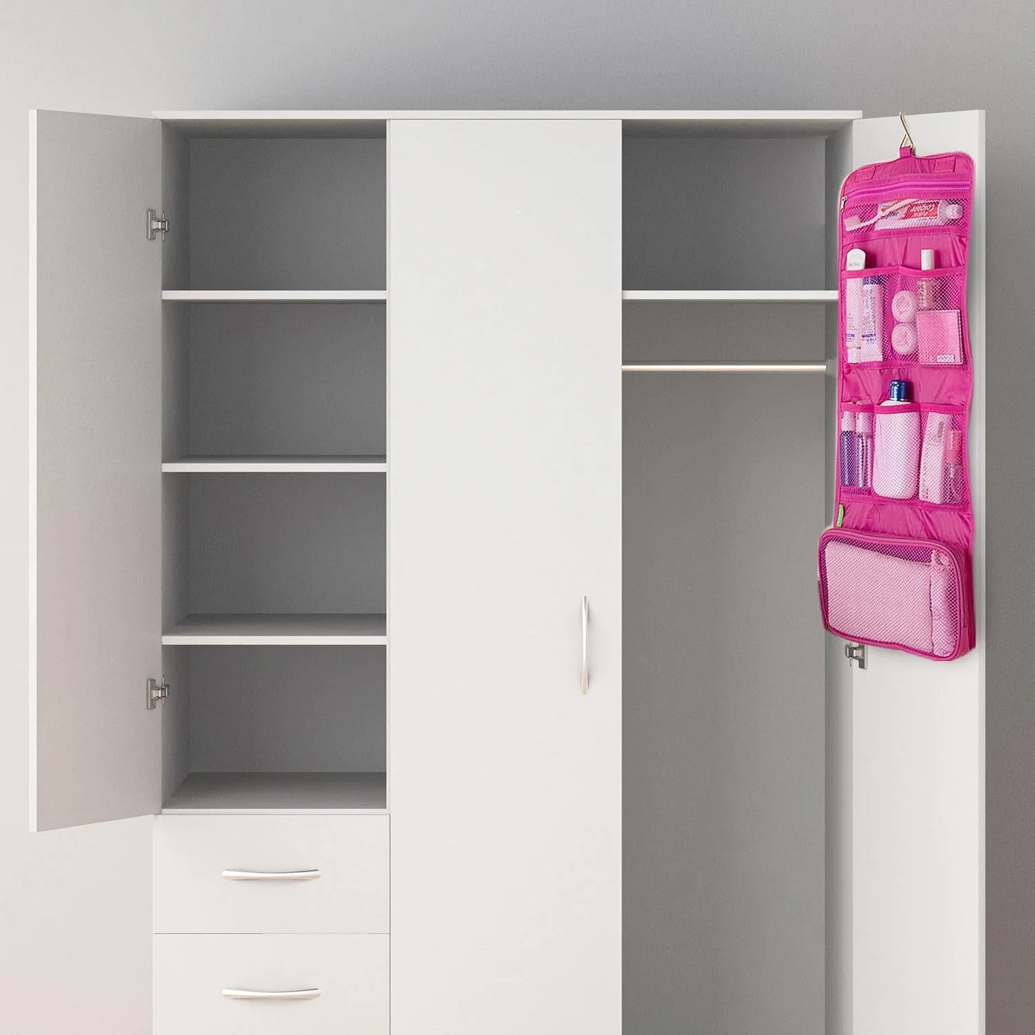 Cosmetic Make-up, Toiletry Organiser Bag, Waterproof & Foldable, Pink