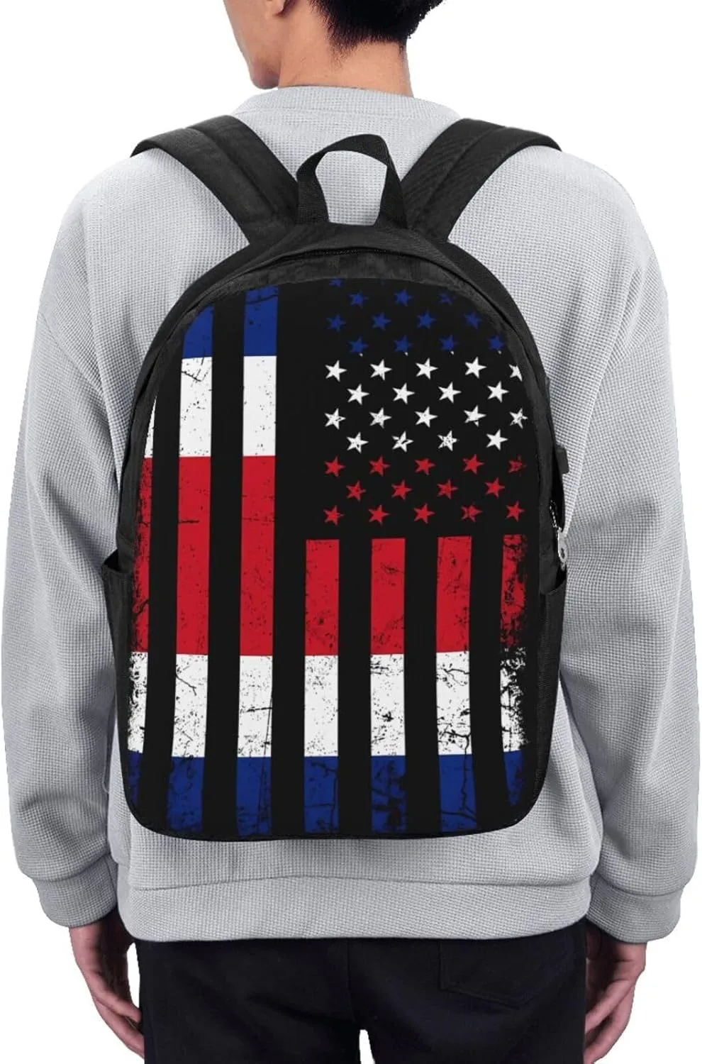 Costa Rican American Flag Costa Rica Roots Travel Backpack 17-Inch Laptop Backpacks Business Rucksack Casual Sport Daypack with USB Charging Port Carry-on Bag for Camping Biking