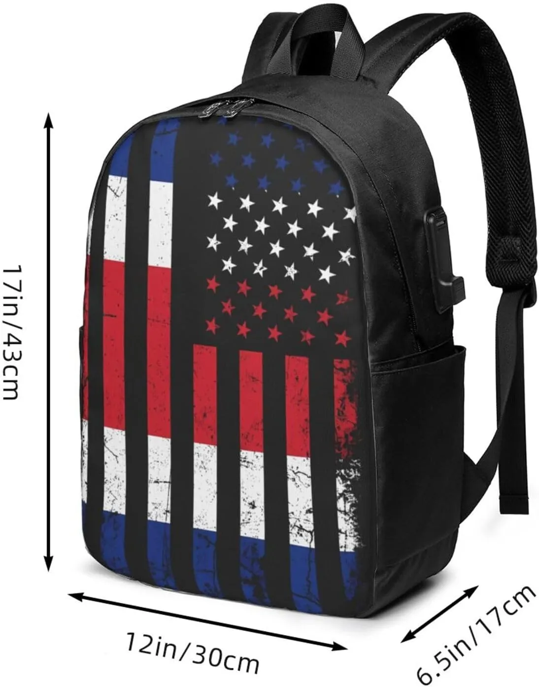 Costa Rican American Flag Costa Rica Roots Travel Backpack 17-Inch Laptop Backpacks Business Rucksack Casual Sport Daypack with USB Charging Port Carry-on Bag for Camping Biking
