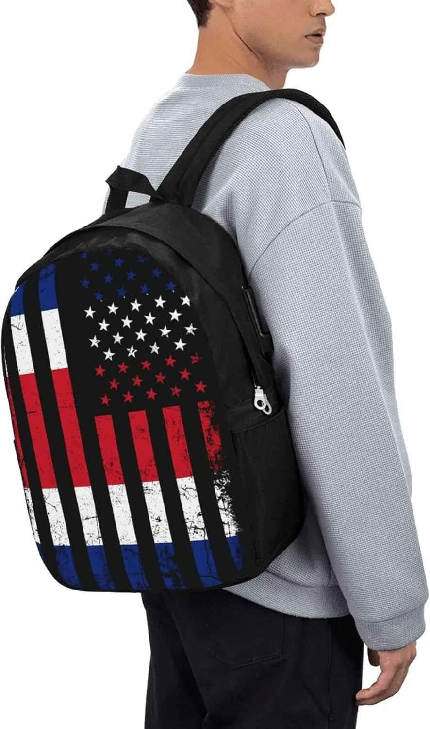 Costa Rican American Flag Costa Rica Roots Travel Backpack 17-Inch Laptop Backpacks Business Rucksack Casual Sport Daypack with USB Charging Port Carry-on Bag for Camping Biking