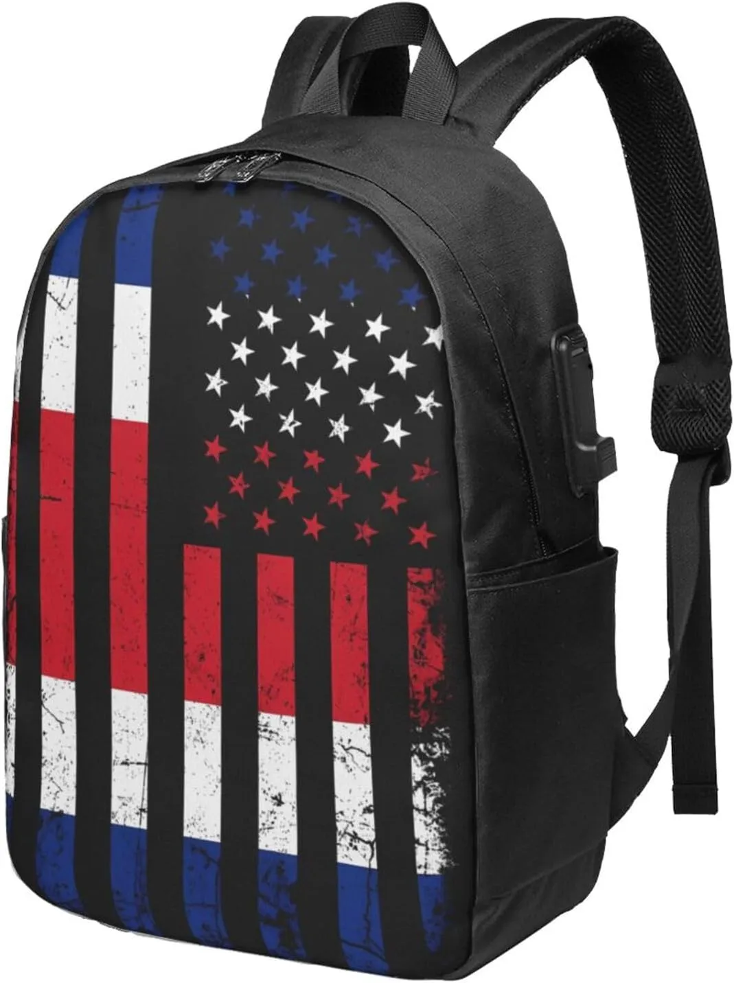 Costa Rican American Flag Costa Rica Roots Travel Backpack 17-Inch Laptop Backpacks Business Rucksack Casual Sport Daypack with USB Charging Port Carry-on Bag for Camping Biking