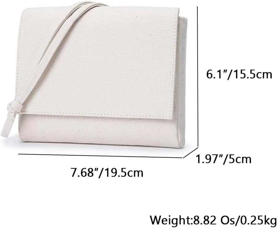 Cotton Canvas Magnetic Inhalation Crossbody Bag Small Square Packets Compact and Practical (Beige)