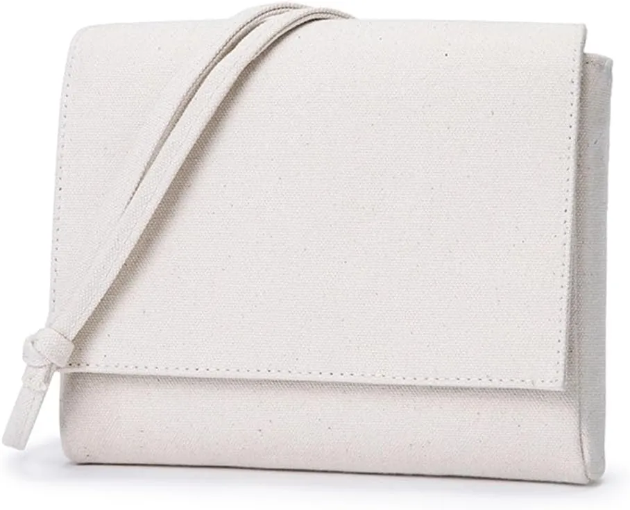 Cotton Canvas Magnetic Inhalation Crossbody Bag Small Square Packets Compact and Practical (Beige)
