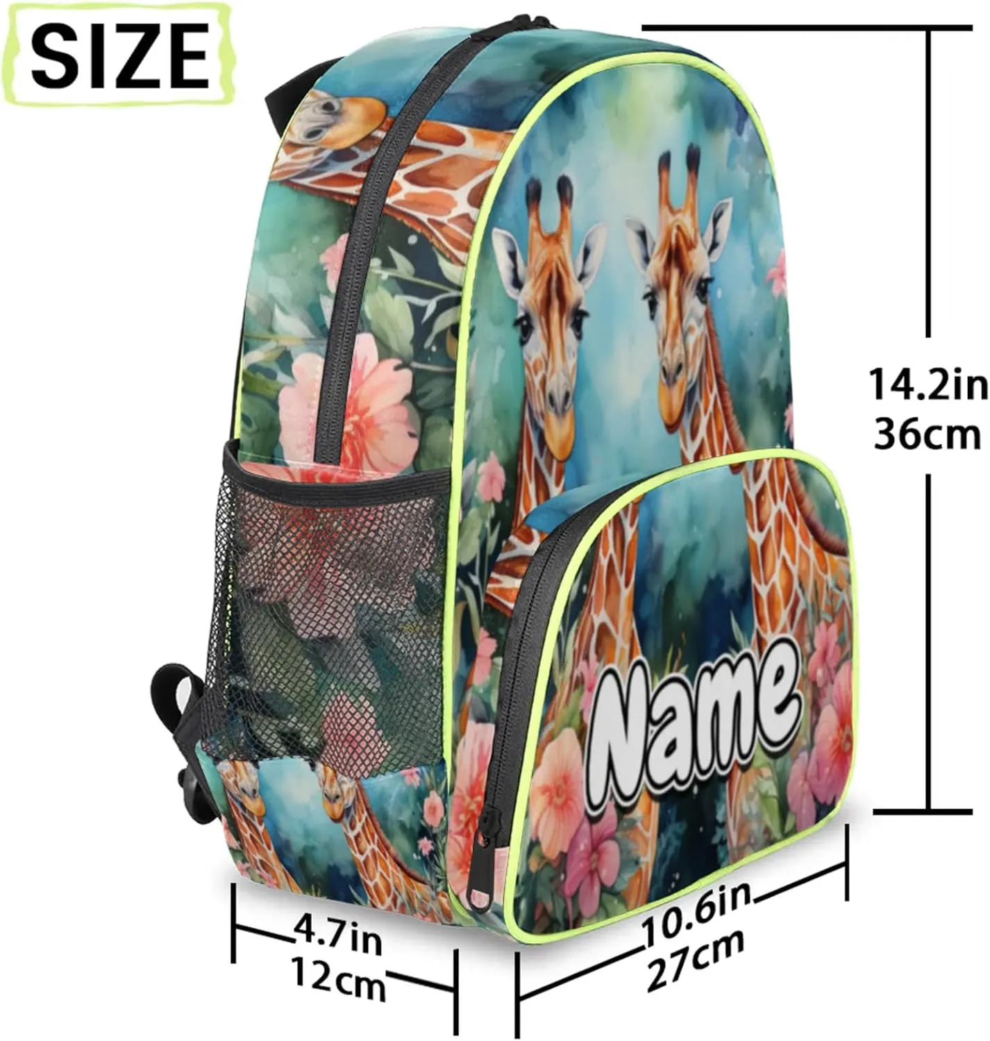 Couple Giraffes Custom Backpack with Name Cute Personalized Small Shoulder Bag Waterproof Travel Casual Backpack with Chest Strap 14.2in