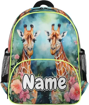 Couple Giraffes Custom Backpack with Name Cute Personalized Small Shoulder Bag Waterproof Travel Casual Backpack with Chest Strap 14.2in