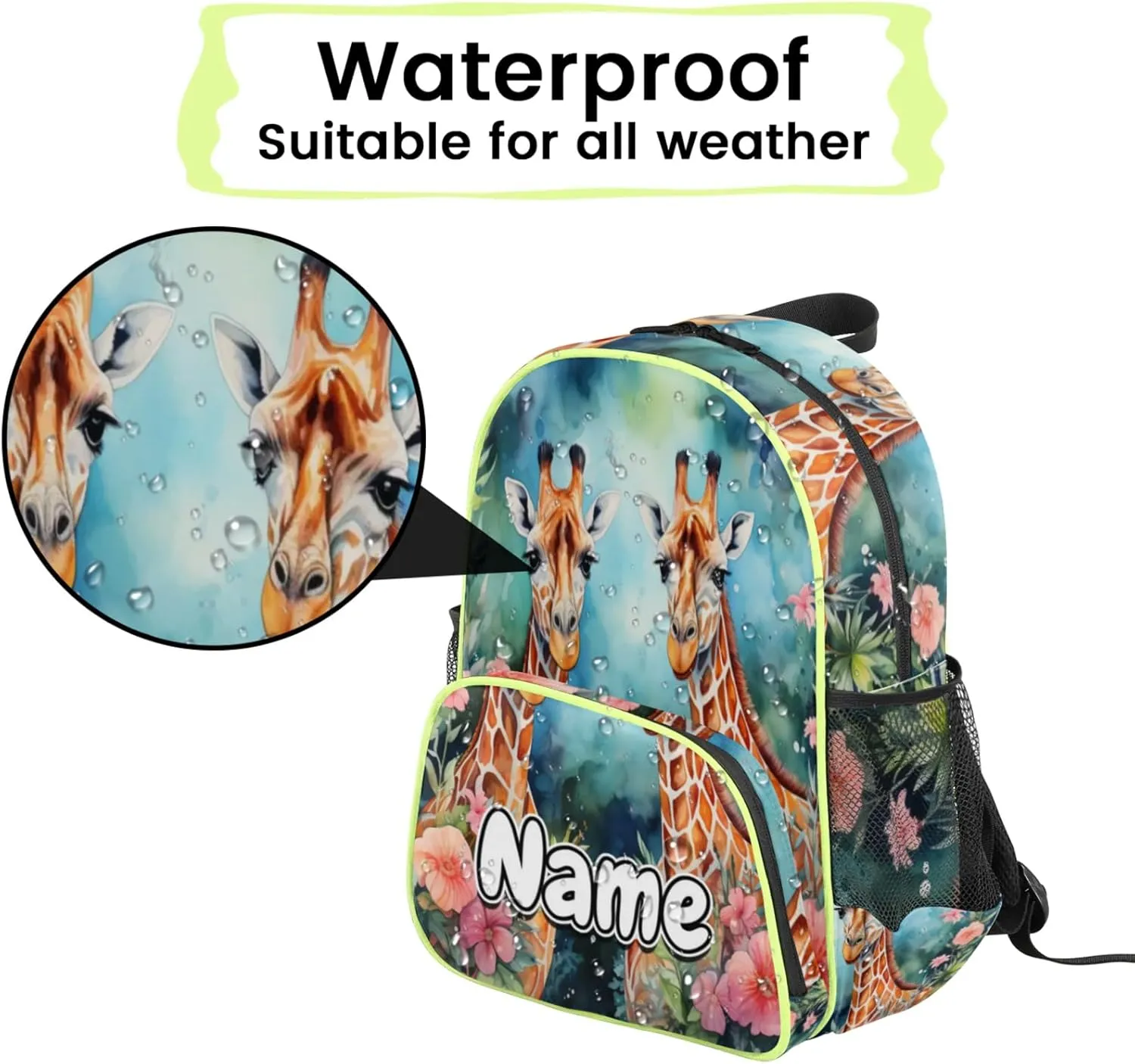 Couple Giraffes Custom Backpack with Name Cute Personalized Small Shoulder Bag Waterproof Travel Casual Backpack with Chest Strap 14.2in