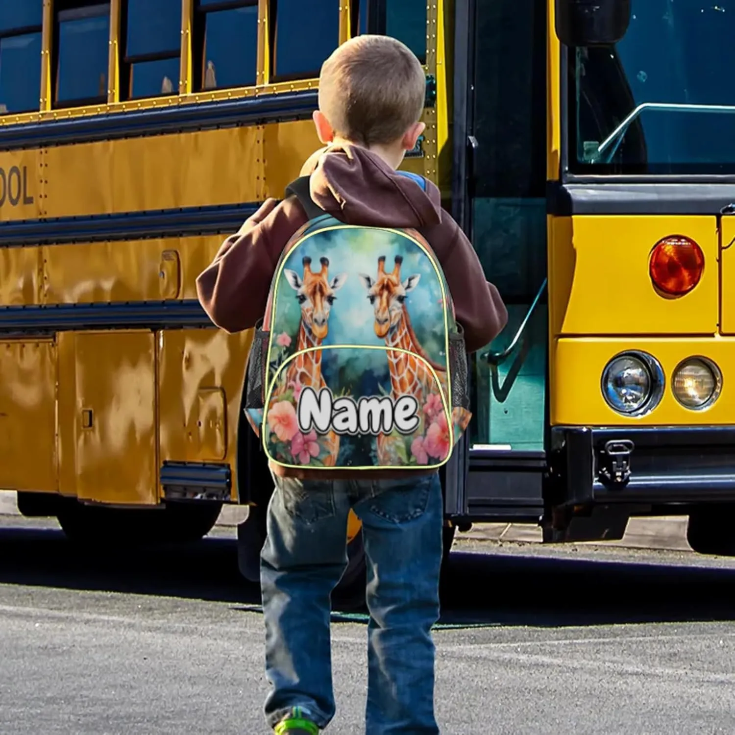 Couple Giraffes Custom Backpack with Name Cute Personalized Small Shoulder Bag Waterproof Travel Casual Backpack with Chest Strap 14.2in