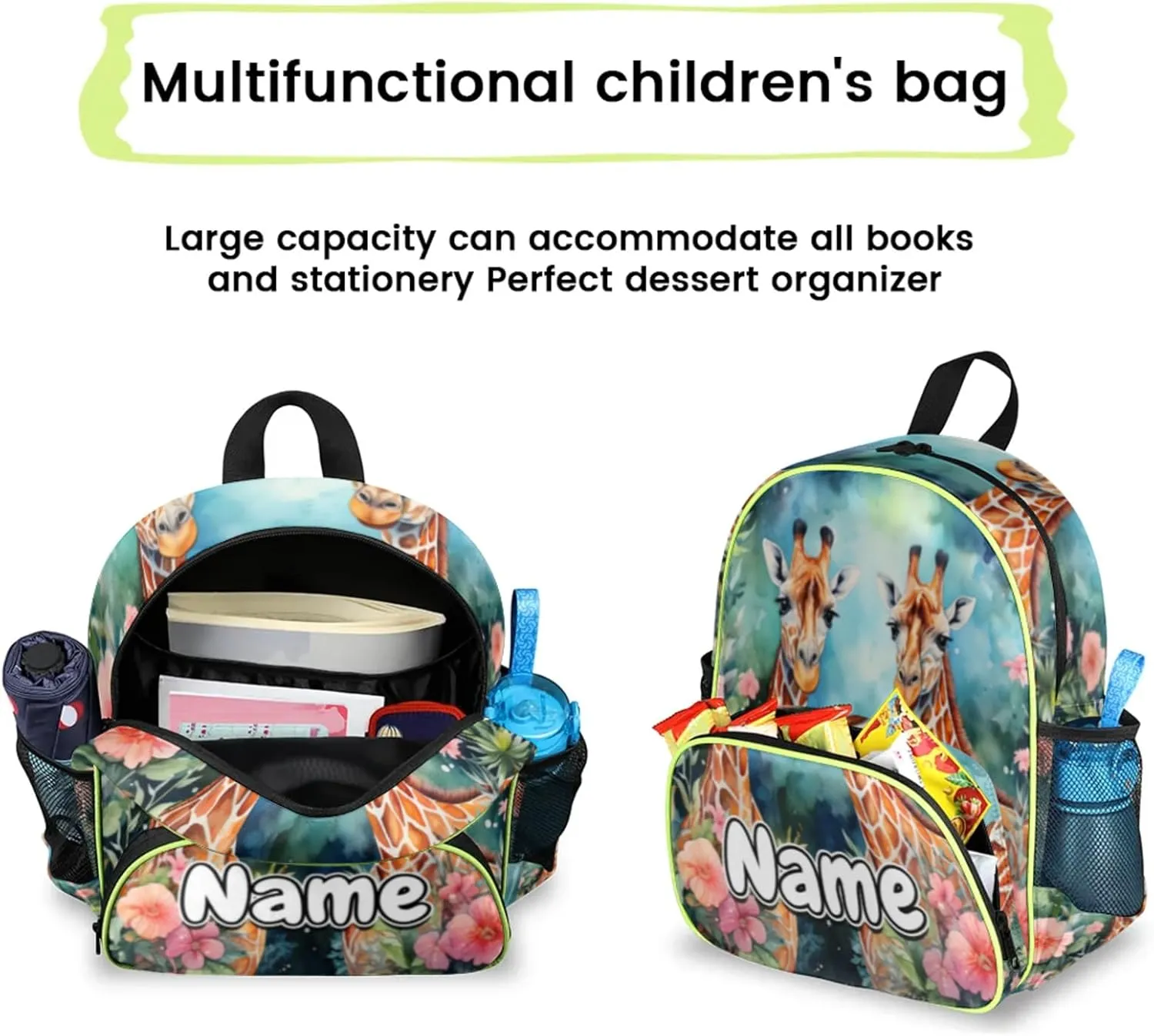 Couple Giraffes Custom Backpack with Name Cute Personalized Small Shoulder Bag Waterproof Travel Casual Backpack with Chest Strap 14.2in