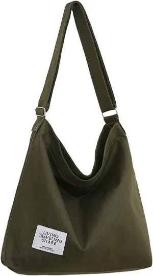 Covelin Women's Retro Large Size Canvas Shoulder Bag Hobo Crossbody Handbag Casual Tote