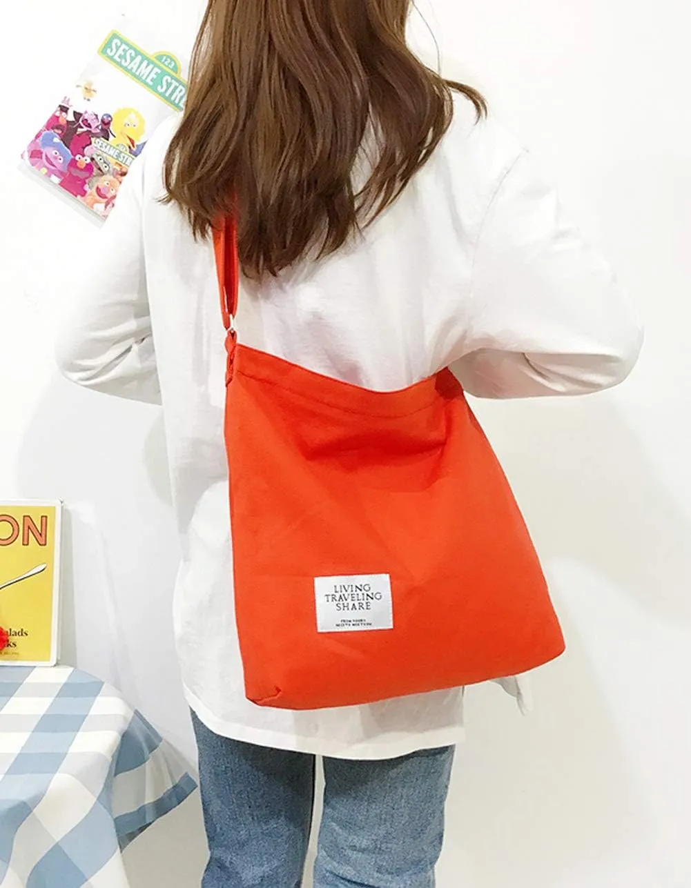 Covelin Women's Retro Large Size Canvas Shoulder Bag Hobo Crossbody Handbag Casual Tote