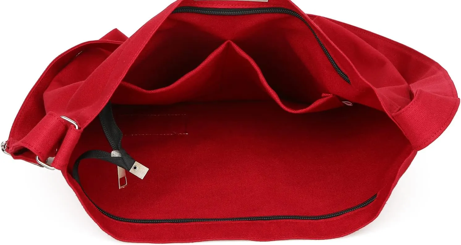Covelin Women's Retro Large Size Canvas Shoulder Bag Hobo Crossbody Handbag Casual Tote