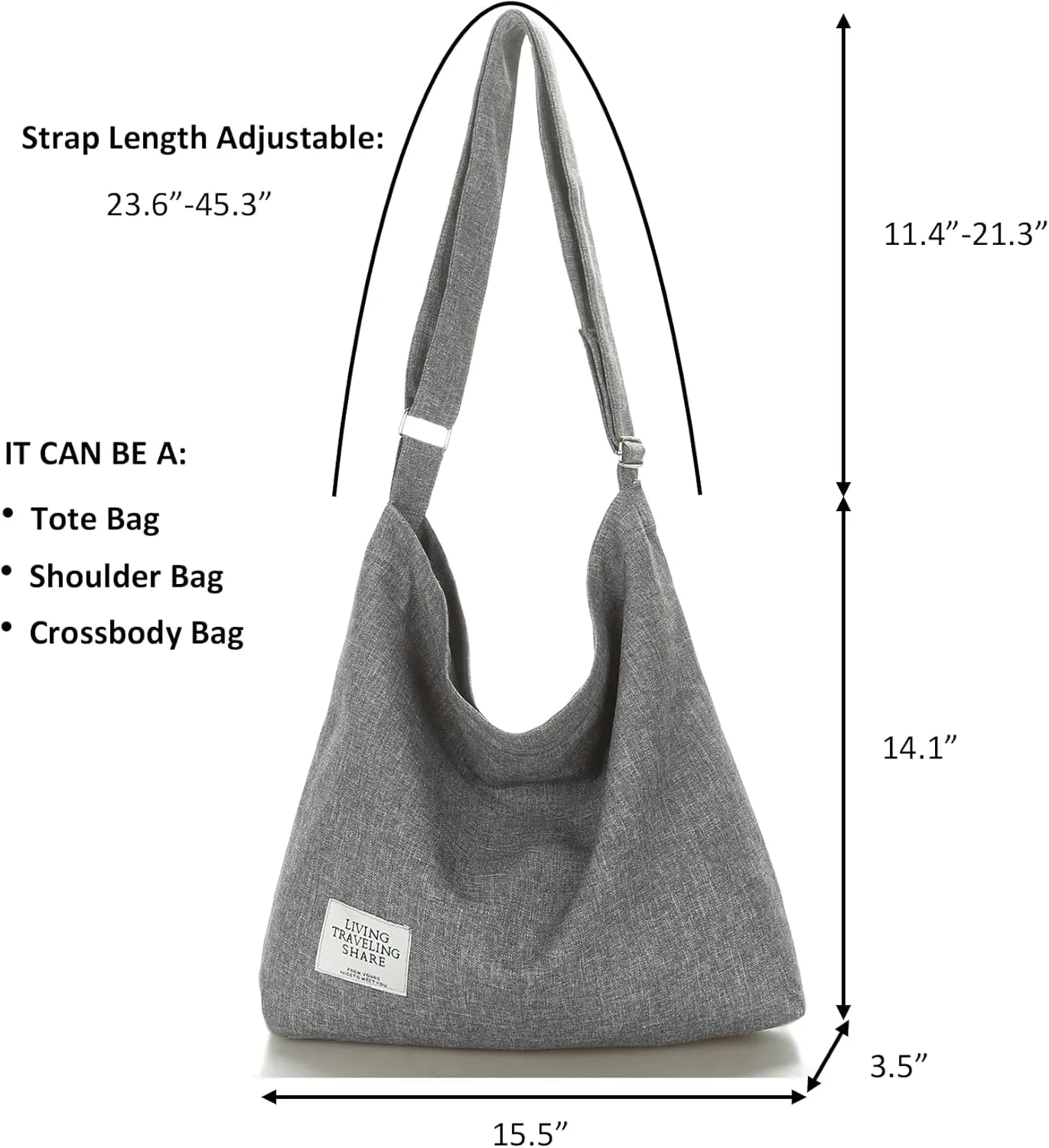 Covelin Women's Retro Large Size Canvas Shoulder Bag Hobo Crossbody Handbag Casual Tote