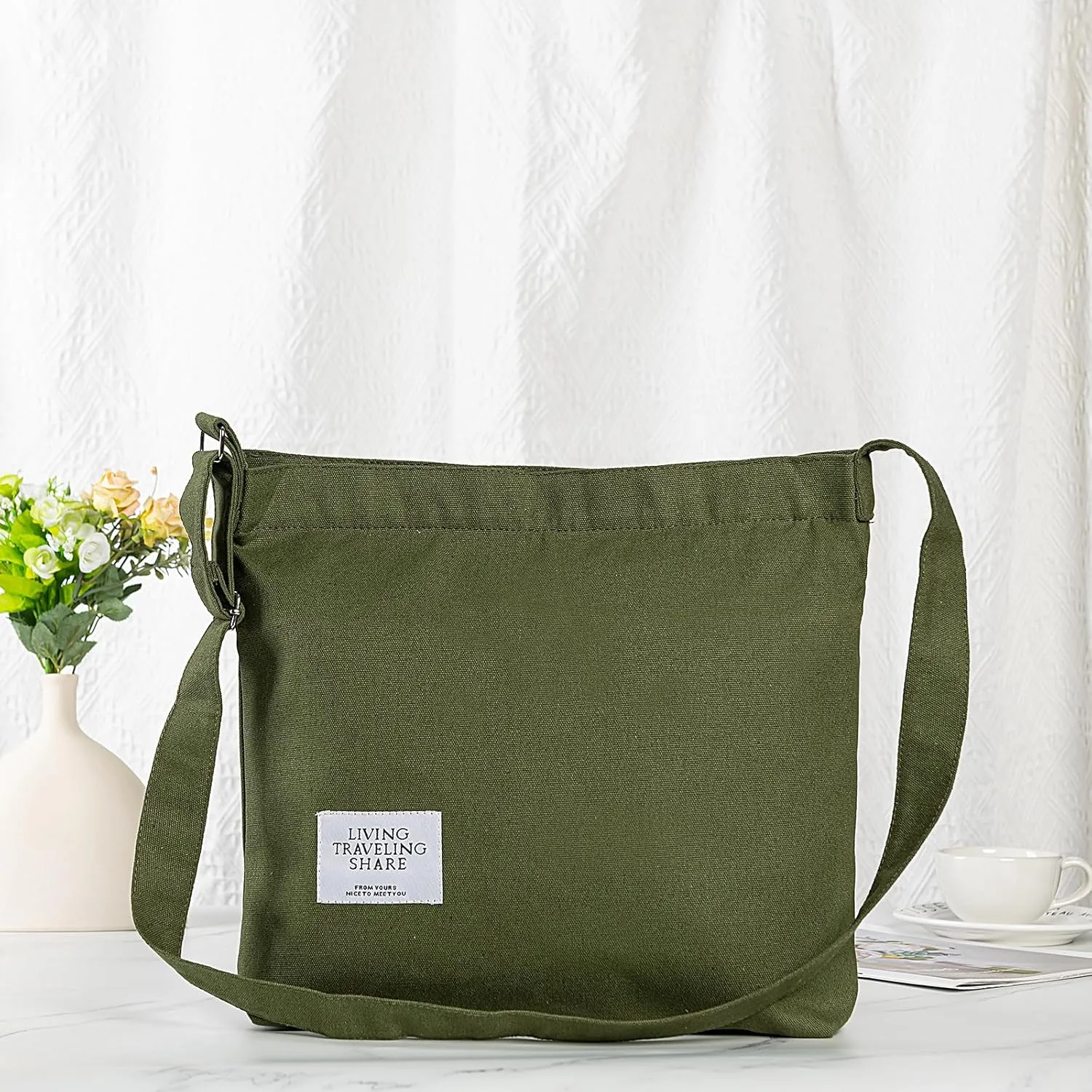 Covelin Women's Retro Large Size Canvas Shoulder Bag Hobo Crossbody Handbag Casual Tote
