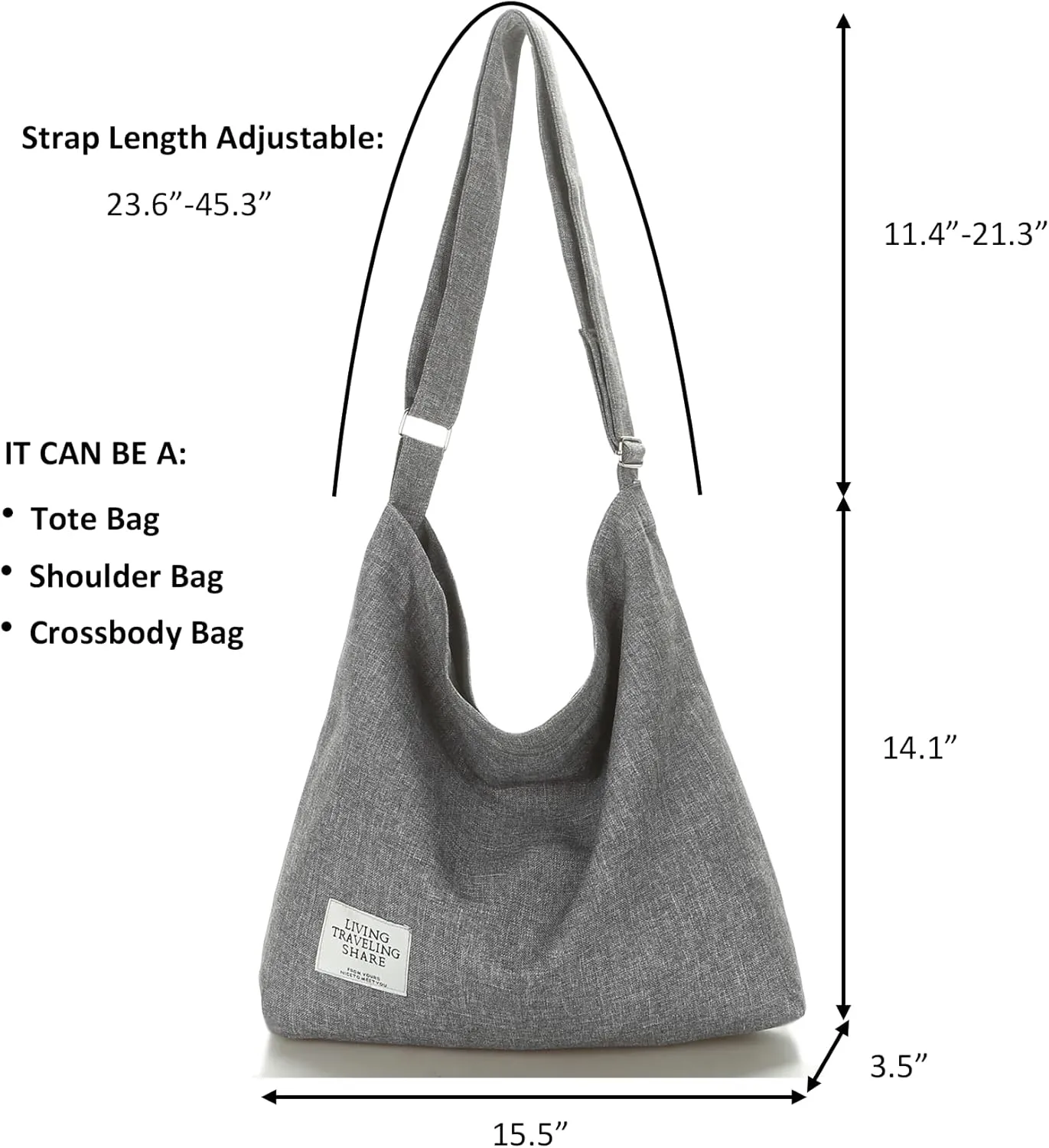 Covelin Women's Retro Large Size Canvas Shoulder Bag Hobo Crossbody Handbag Casual Tote