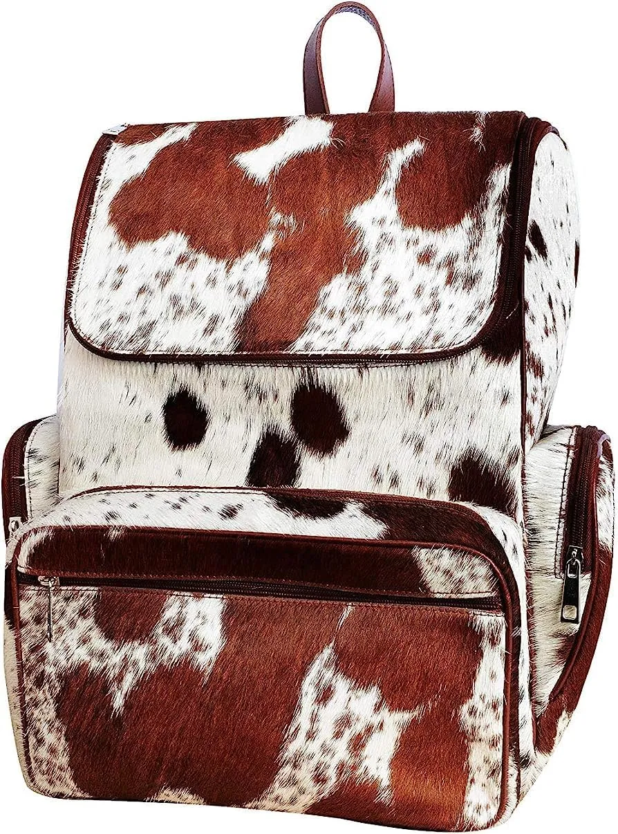 Cowhide Backpack - Cow Print Diaper Bag Leather Backpack for Women - Traval Diaper Bag