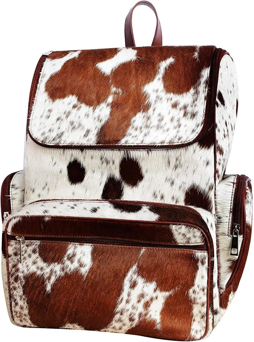 Cowhide Backpack - Cow Print Diaper Bag Leather Backpack for Women - Traval Diaper Bag